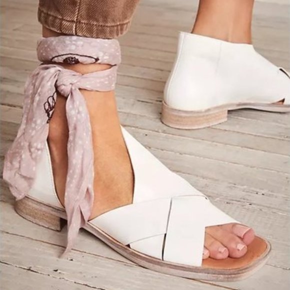 White Leather Free People Sun Valley Sandals - Picture 1 of 17